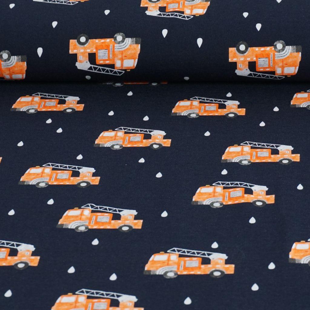 Baumwolljersey Feuerwehrautos dunkelblau